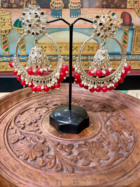 RED JHUMKI HOOPS BRIDAL DESIGN EARRINGS