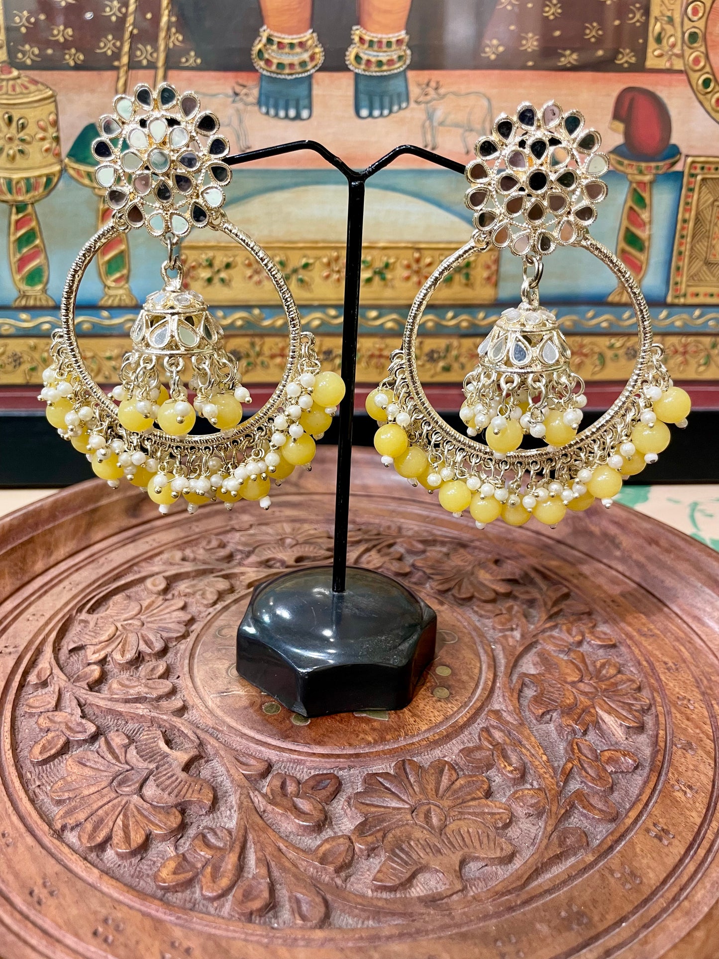 YELLOW JHUMKI HOOPS BRIDAL DESIGN EARRINGS