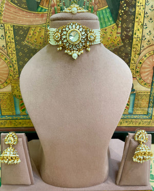 IVORY WHITE KUNDAN PEARL ROYAL CHOKER SET