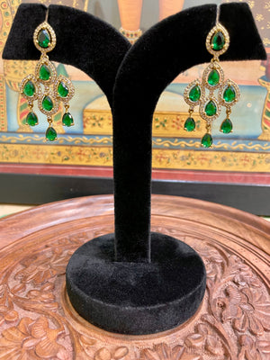 EMERALD GREEN TEARDROP CLUSTER DESIGNER EARRINGS