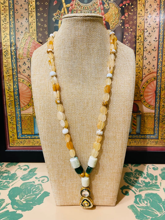 SEMI PRECIOUS MEENA KUNDAN PENDANT LONG NECKLACE