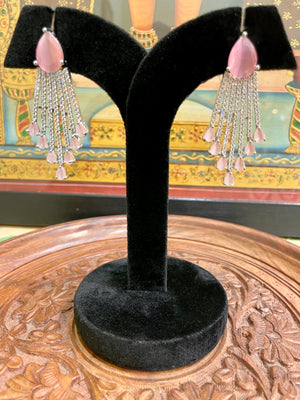 SOFT PINK AMERICAN DIAMOND (AD) TASSEL EARRINGS