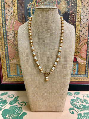 GOLDEN PEARL TOGGLE DESIGNER NECKLACE
