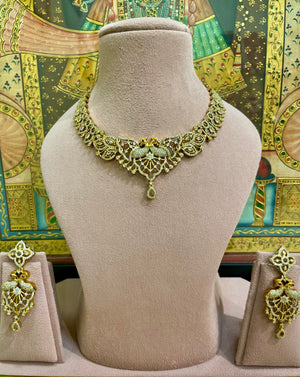 NEUTRAL PREMIUM MOISSANITE TWIN PEACOCK HERITAGE NECKLACE SET