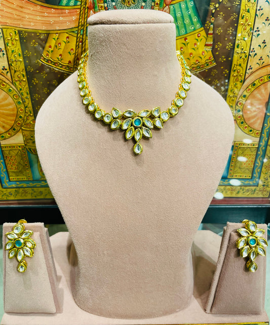 MEENAKARI KUNDAN DESIGNER NECKLACE SET (GREEN)