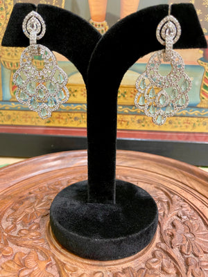 MINT GREEN AMERICAN DIAMOND (AD) CHANDELIER CASCADE EARRINGS
