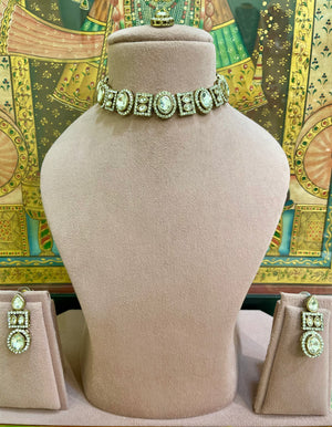 NEUTRAL KUNDAN MOISSANITE REGAL NECKLACE SET