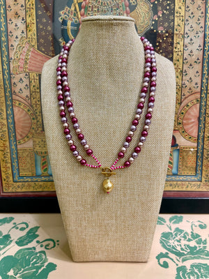 VINTAGE BERRY PEARL DOUBLE LAYERED TOGGLE NECKLACE