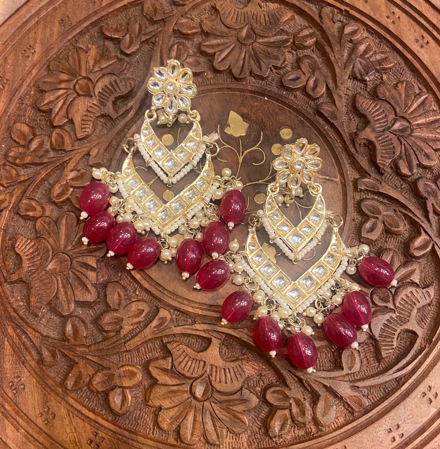 FUCHSIA PINK POLKI EARRINGS