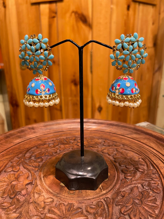 TRADITIONAL JHUMKI ETHNIC EARRINGS (SKY BLUE)