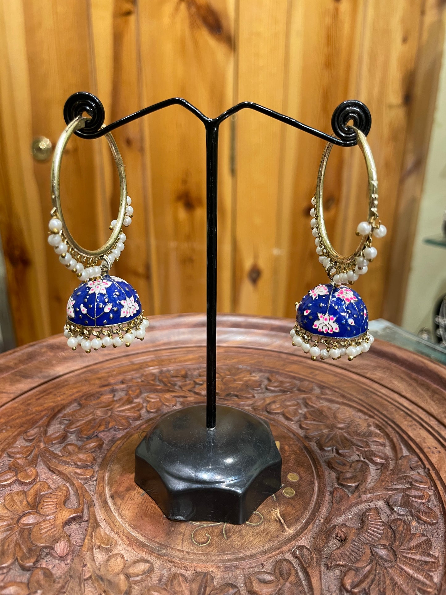 TRADITIONAL JHUMKI HOOPS EARRINGS (BLUE)