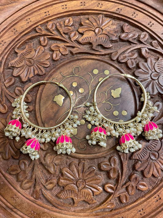 SMALL JHUMKI HOOPS TRADITIONAL EARRINGS (PINK)