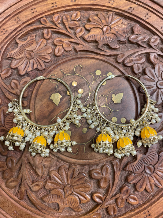 SMALL JHUMKI HOOPS TRADITIONAL EARRINGS (YELLOW)