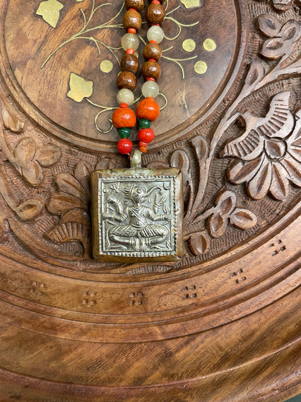 SILVER PATRA TRIBAL ART ANTIQUE TULSI BEADS NECKLACE