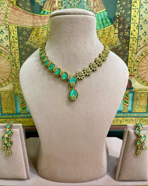 MINT GREEN MOISSANITE FLORAL LUXE NECKLACE SET