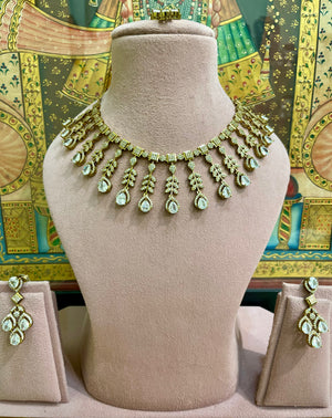 NEUTRAL MOISSANITE DESINGER MEHER FRINGE NECKLACE SET